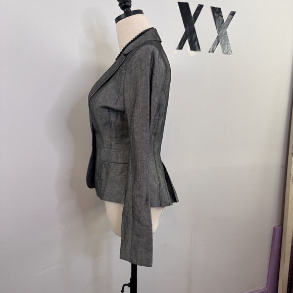 Y2K Bebe Gray Tweed Cropped Blazer Mermaid Pleat Jacket Indie Office Baddie 2 - Picture 4 of 9